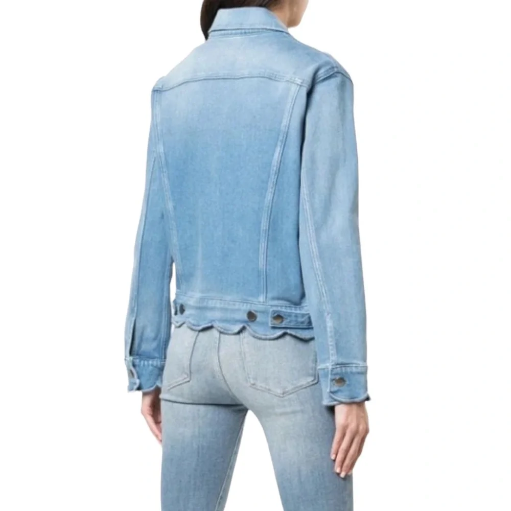 Frame ⌘ Scalloped Edge Cropped Willoughsby Denim Jeans Jacket ⌘ Light Blue ⌘ S - Picture 3 of 17